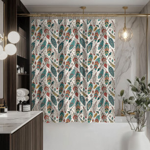 Feather Pattern Curtain Tribal Ethnic Bath Style