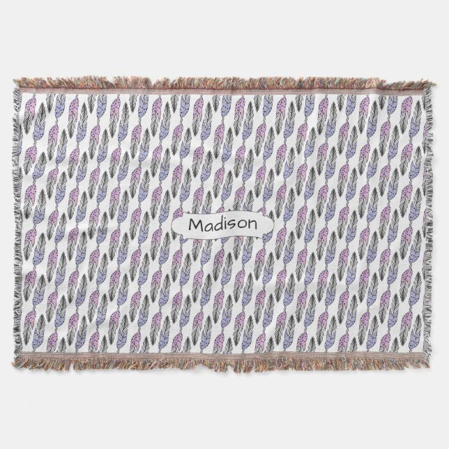 Feather Pattern custom name throw blanket (Front)