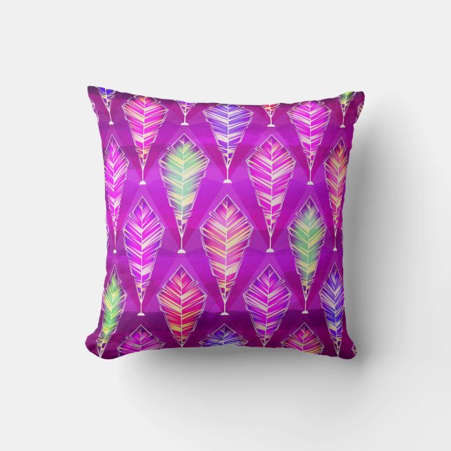 Feather Pattern - Fun And Vibrant Colour Scheme Throw Pillow (Front)