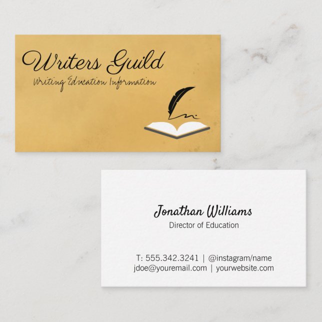Feather Pen and Book Business Card (Front/Back)