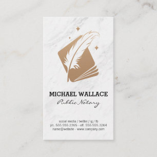 Feather Pen and Booklet   Marble Business Card