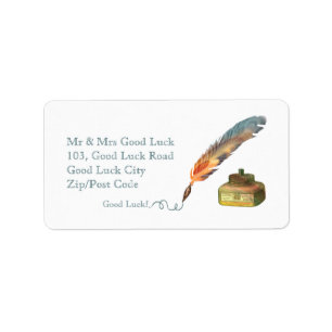 Feather Pen Good Luck Label