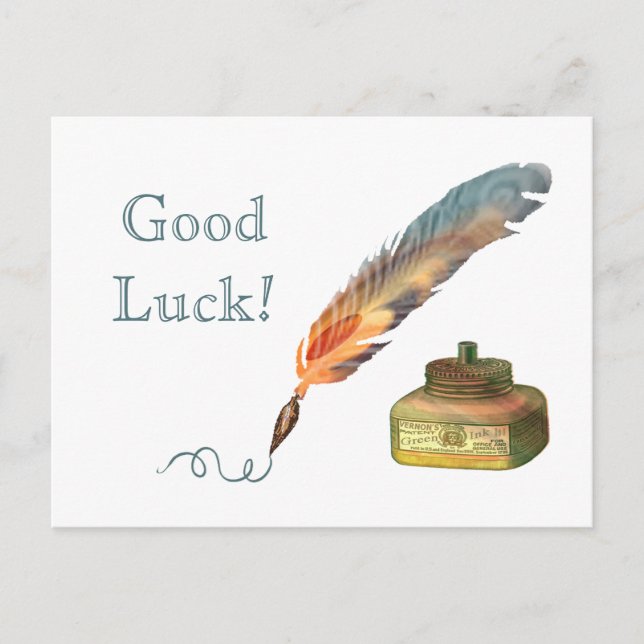 Feather Pen Good Luck Postcard (Front)
