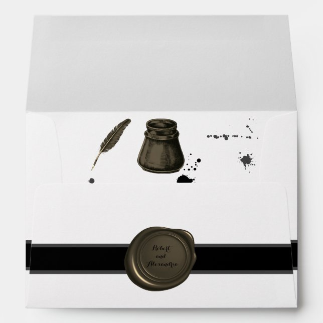 Feather Pen & Inkwell Wedding Envelope (Back (Bottom))