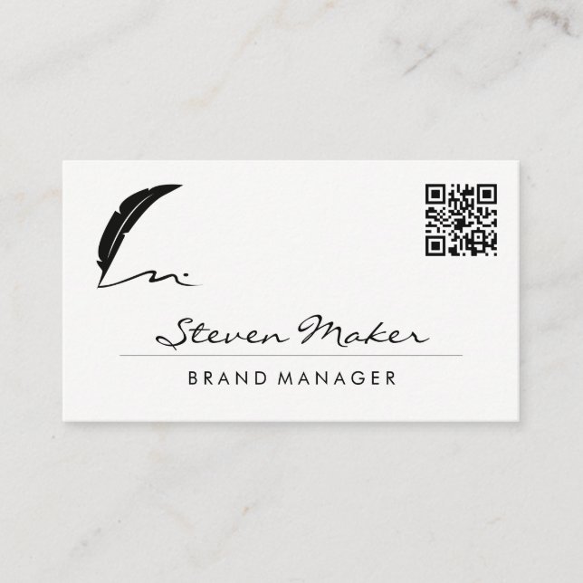 Feather Pen Logo | QR Code Business Card (Front)