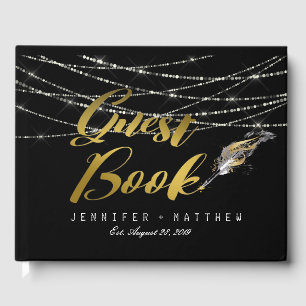 Feather Pen String Lights Personalized Wedding Guest Book