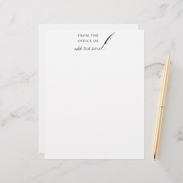 Feather Quill Author Writer Custom Personalized  L Letterhead (Front/Back In Situ)