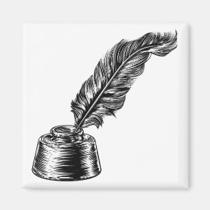 Feather Quill Ink Pen in Inkwell Magnet