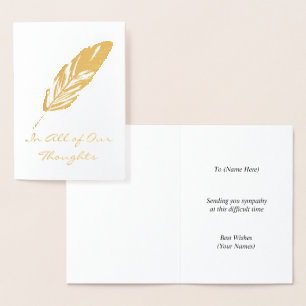 Feather Quill Motif - All Our Thoughts or Own Text Foil Card