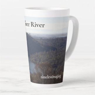 Feather River on a mug, hot beverage, kitchenware. Latte Mug