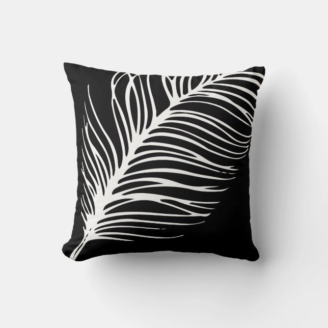 Feather Silhouette Black and White Throw Pillow (Front)