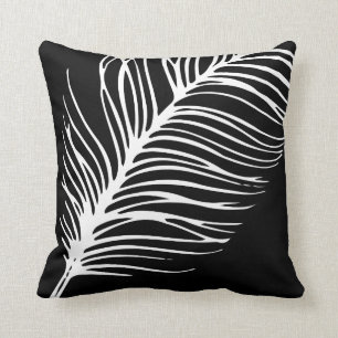 Feather Silhouette Black and White Throw Pillow