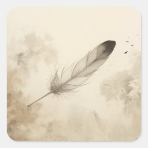 feather sketch paintings square sticker