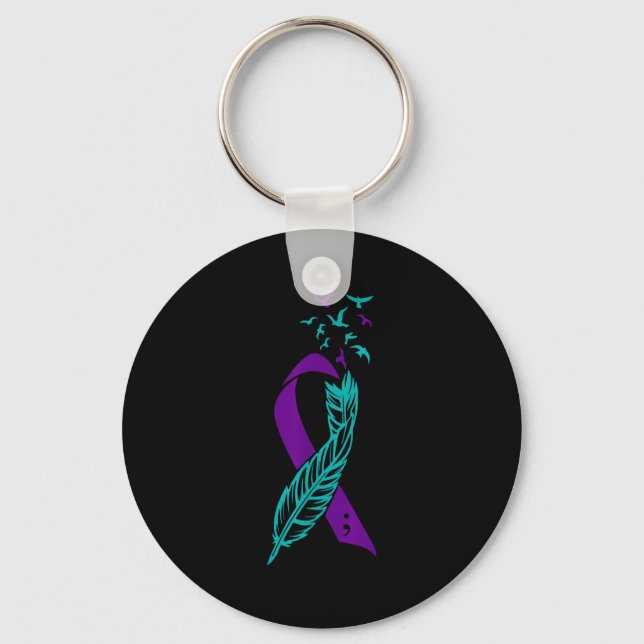 Feather Suicide Prevention Awareness You Purple Te Keychain (Front)