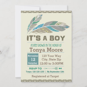 Feather Tribal Baby Shower Invitation (boy)