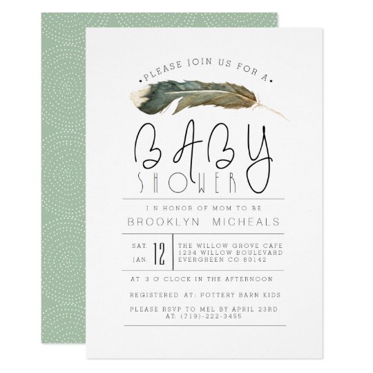 Feather Watercolor Baby Shower Card