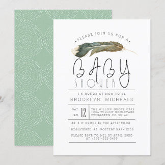 Feather Watercolor Baby Shower Invitation