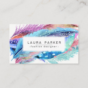 Feather Watercolor Bohemian Vintage Girly Chic Business Card