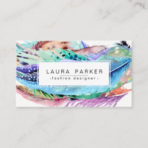 Feather Watercolor Boho Vintage Girly Chic Business Card