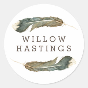 Feather Watercolor Duo Classic Round Sticker