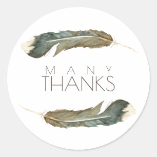 Feather Watercolor Duo   Many Thanks Classic Round Sticker