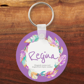 Feather watercolor name meaning aqua Regina Keychain