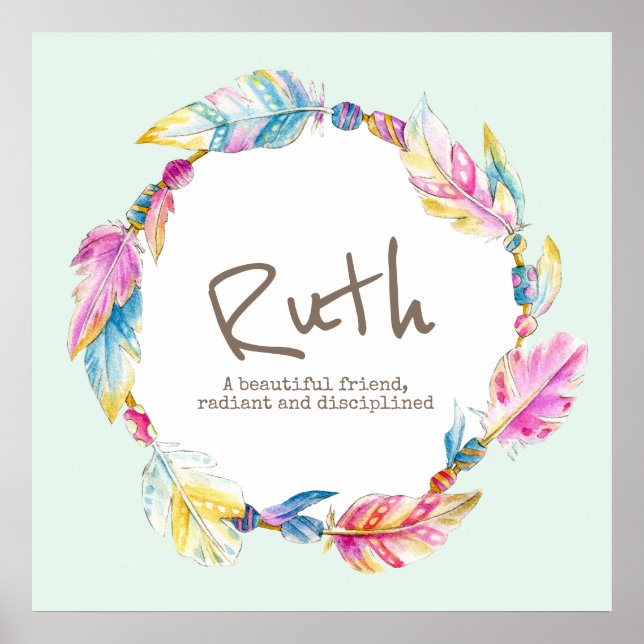 Feather watercolor name meaning Ruth Poster (Front)