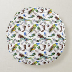 Feather Watercolor Pattern Round Pillow