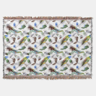 Feather Watercolor Pattern Throw Blanket