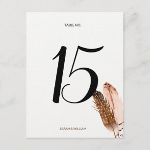 Feather Watercolor Table Number Card