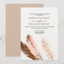Feather Watercolor Wedding Invitation
