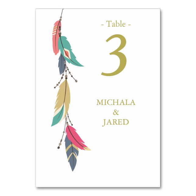 Feather Wedding Table Number (Front)