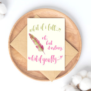 Feather - What if I fall? - Inspirational postcard