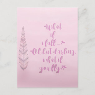 Feather - What if I fall? Inspirational Postcard
