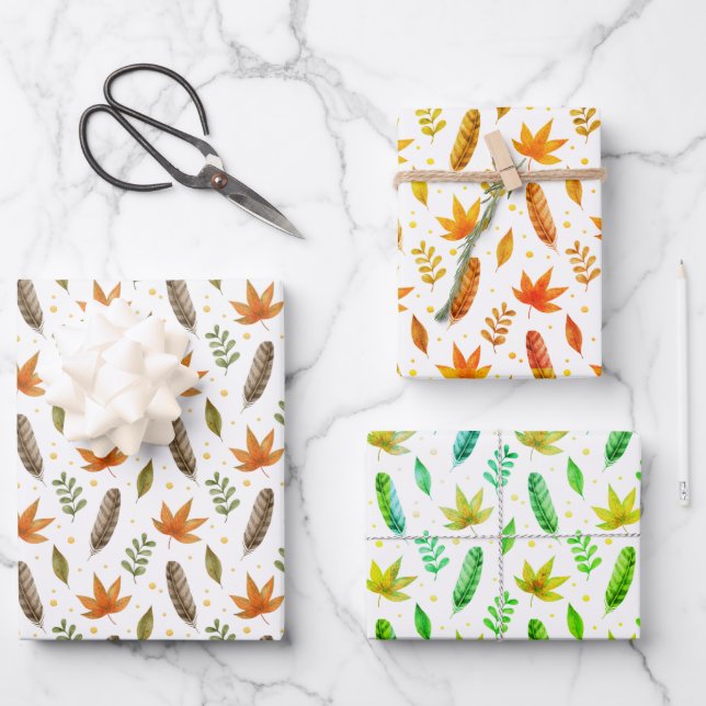 Feather Wrapping Paper Flat Sheet Set of 3 (Front)