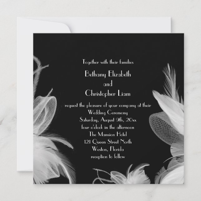 Feathered 1920's Wedding Invitation 2 (Front)