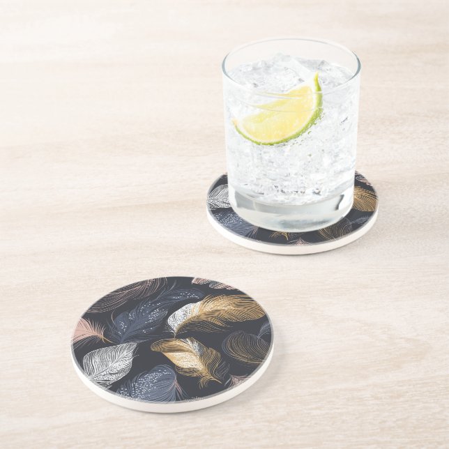 Feathered Bohemian Round Sandstone Coaster (Side)