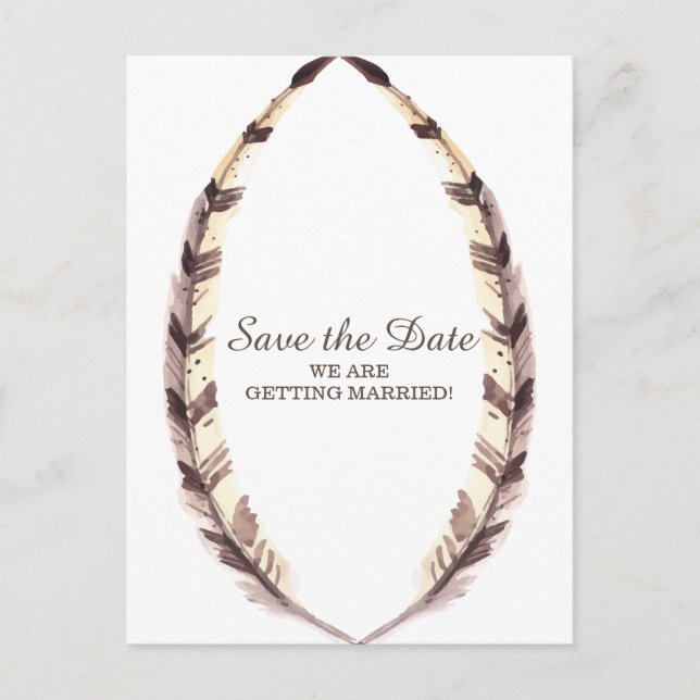 Feathered Border Save the Date Postcard (Front)