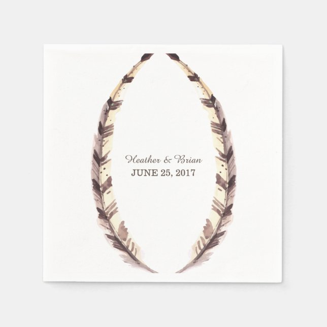 Feathered Border Wedding Paper Napkins (Front)