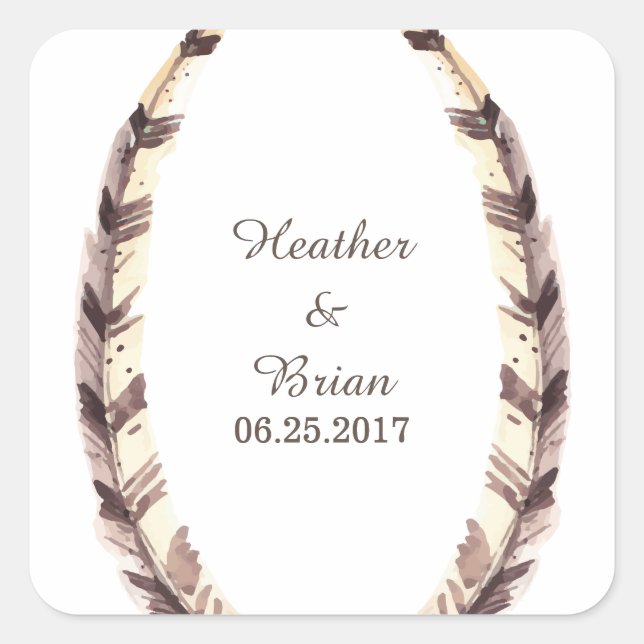 Feathered Border Wedding Stickers (Front)