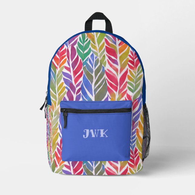 Feathered Elegance Monogram Printed Backpack (Front)