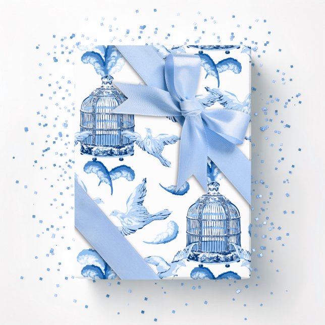 Feathered Fete in Blue Porcelain Wrapping Paper (Creator Uploaded)