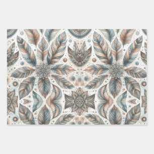 Feathered Flower Wrapping Paper Sheet