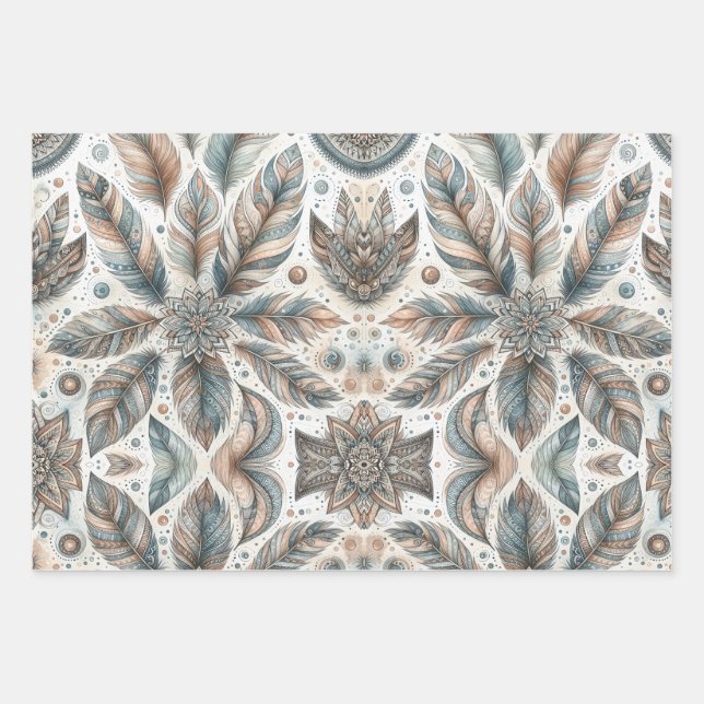 Feathered Flower Wrapping Paper Sheet (Front)