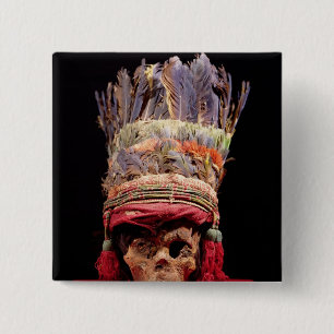 Feathered headdress on a skull, from Peru 2 Inch Square Button