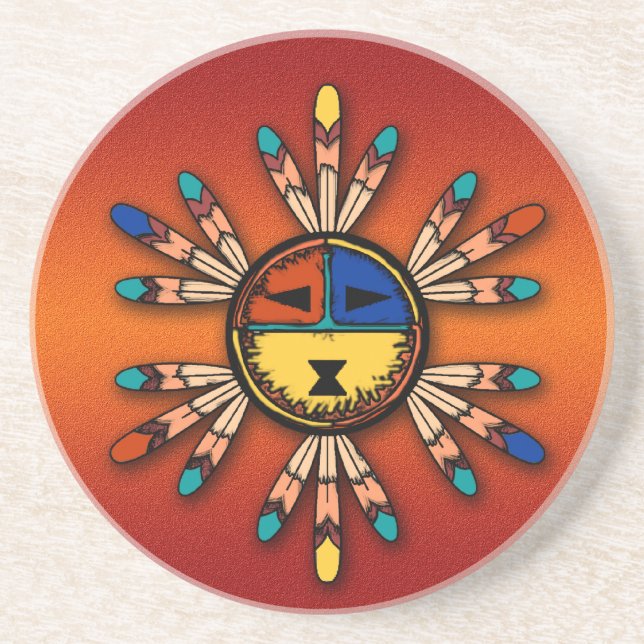 Feathered Katsina Sun Face Coaster (Front)