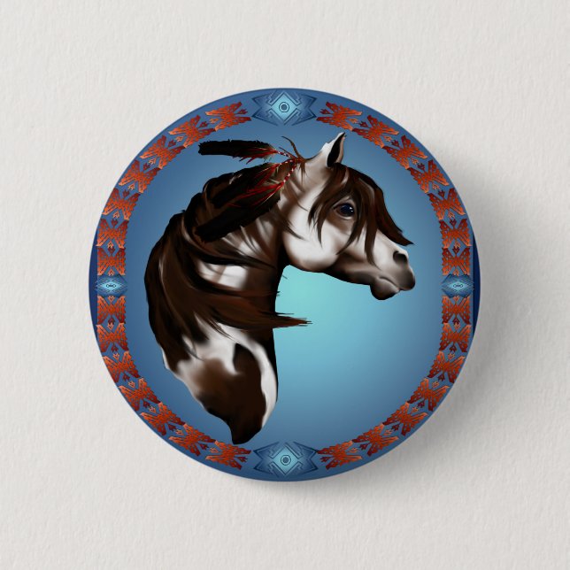 Feathered Paint Horse-Button 2 Inch Round Button (Front)