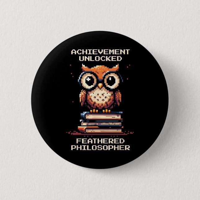 Feathered Philosopher Unlocked Owl Retro Gamer  2 Inch Round Button (Front)