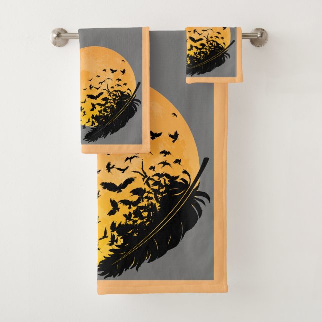 Feathered Raven Bath Towel Set (Insitu)