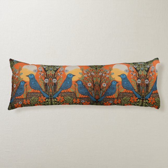 Feathered Tranquillity: Birds Design Body Pillow (Front)